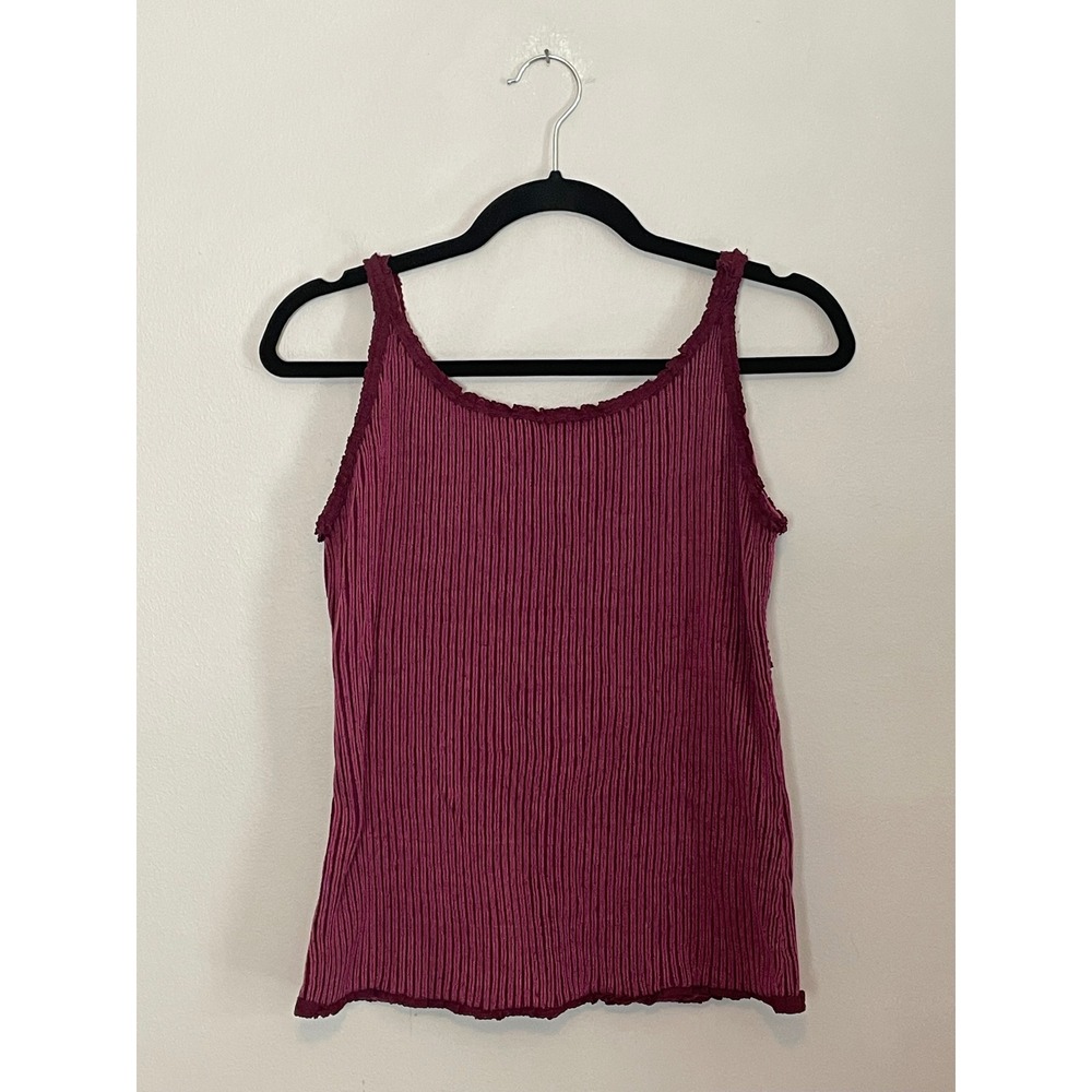 Bandolino Y2K Silk Blend Pleated Cami Top Plum Burgundy Lettuce Trim Large - Picture 4 of 7